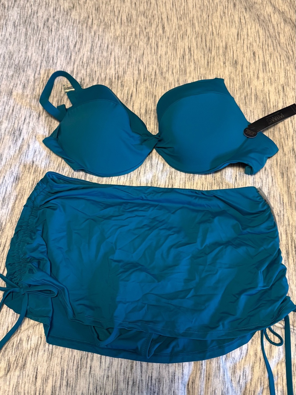 Victoria's Secret Teal Strapless Underwire Bikini Top with Skirted Bottom